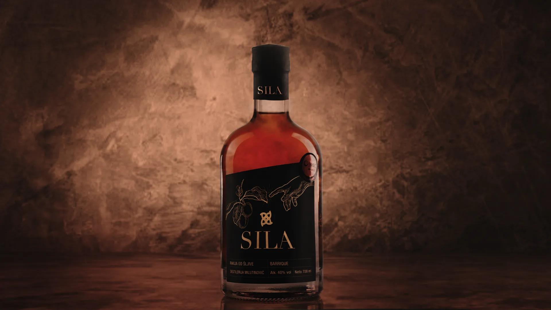 SILA plum brandy — bottle and tasting glass